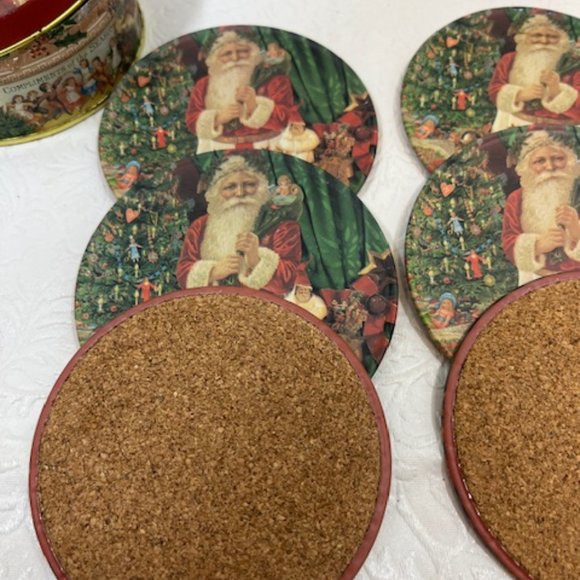 Vintage Style Christmas Metal Tin Coasters Set of 6 Santa Father Christmas 3.5" - Picture 5 of 10